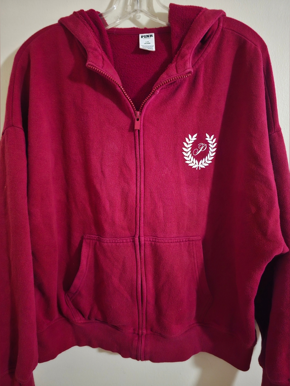 PINK Maroon Zip-Up Hoodie with Crest